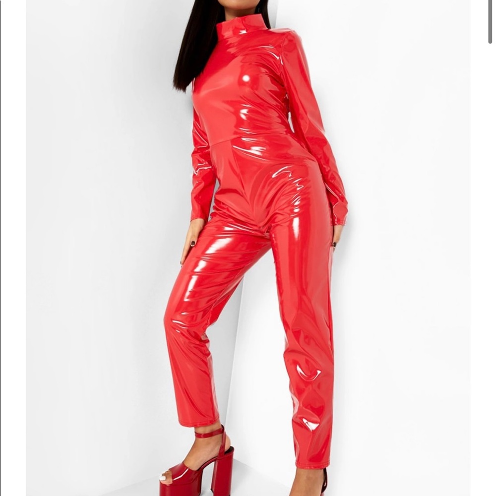 Red pleather catsuit